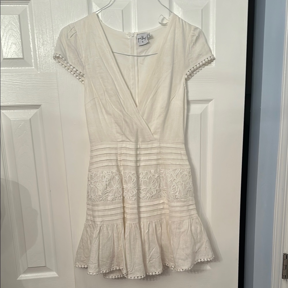 POLLY Elegant White Lace Trim Dress